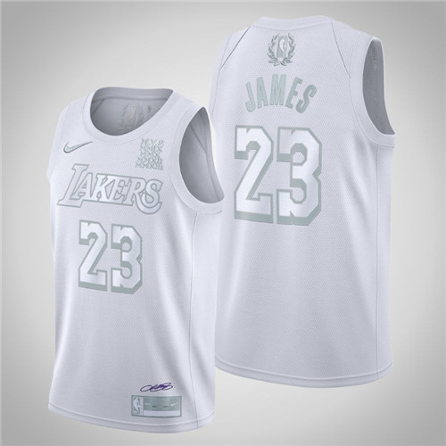 Men's Los Angeles Lakers #23 LeBron James MVP White NBA Stitched Jersey Men's Los Angeles Lakers #23 LeBron James MVP White NBA Stitched Jersey